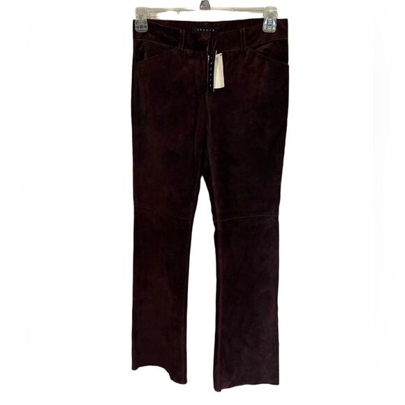 Theory NWT Pants Women's Merlot Suede Leather Fully Lined Bootcut size 4 - Picture 1 of 14